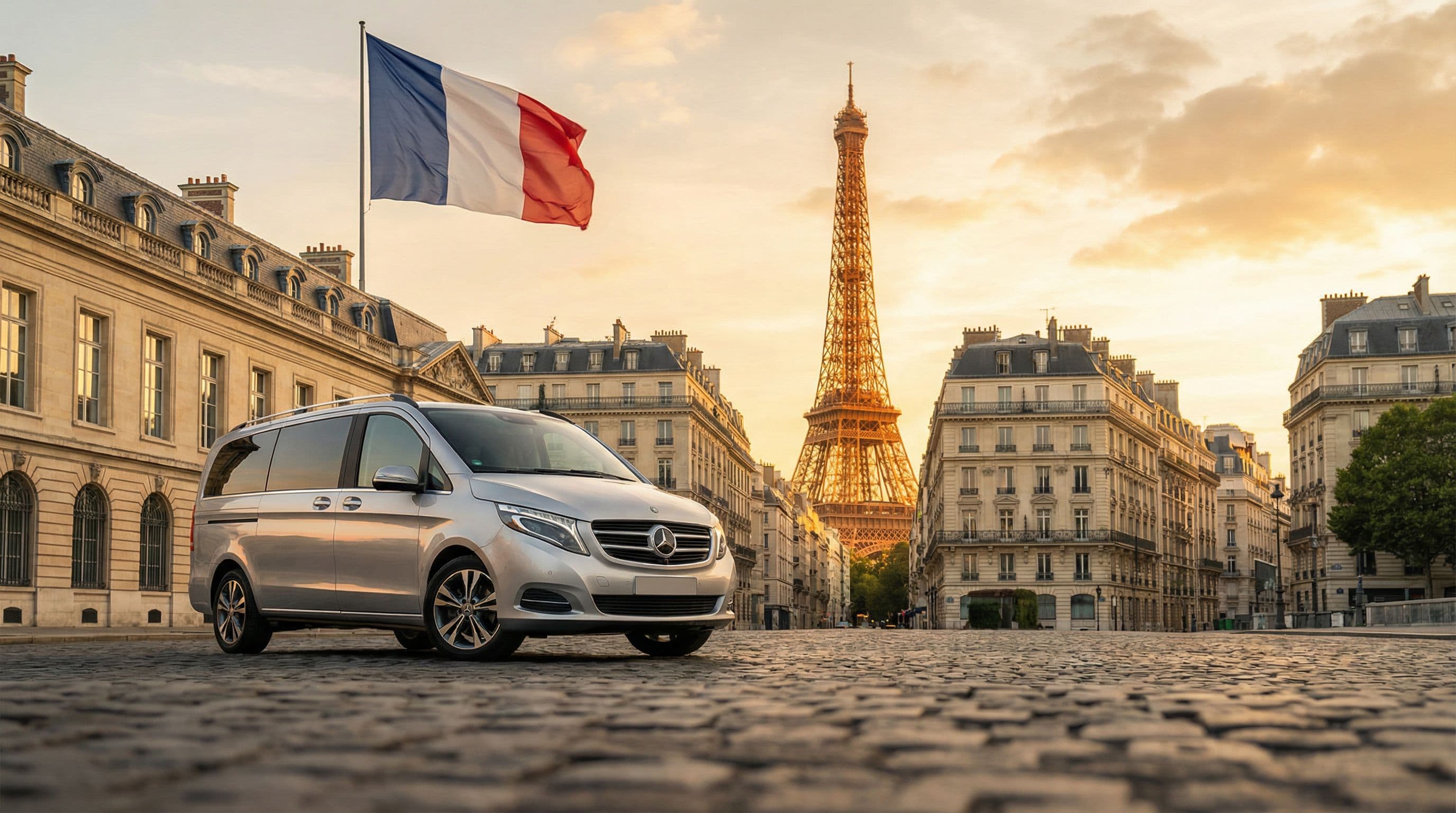 รถรับส่ง Mercedes V-Class ในปารีส ฝรั่งเศส — บริการรถเช่าส่วนตัวระดับพรีเมียม