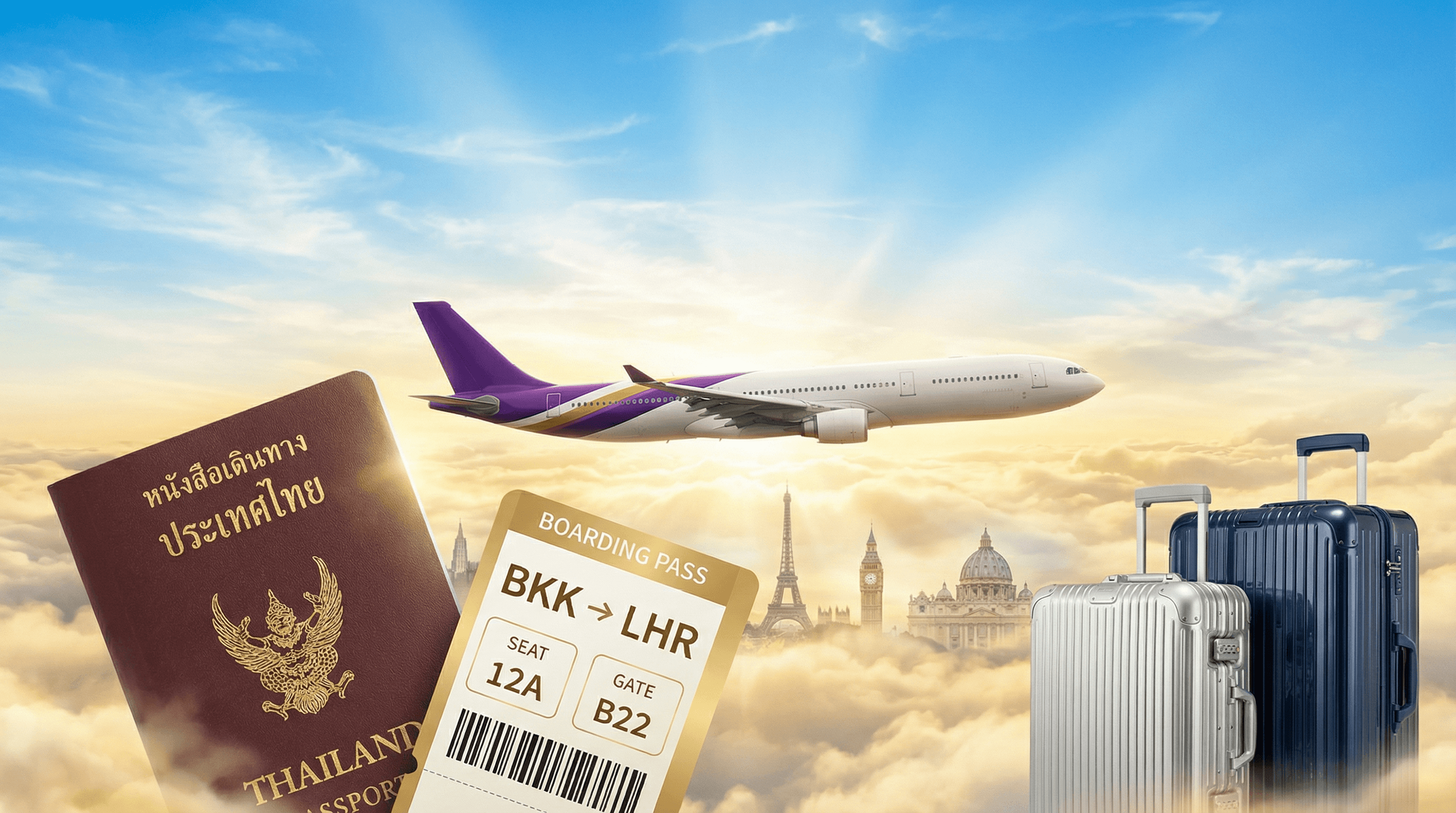 บริการจองตั๋วเครื่องบินยุโรป Boarding Pass BKK-LHR หนังสือเดินทางไทย เที่ยวบินตรงสู่ยุโรป — Incentive Europe