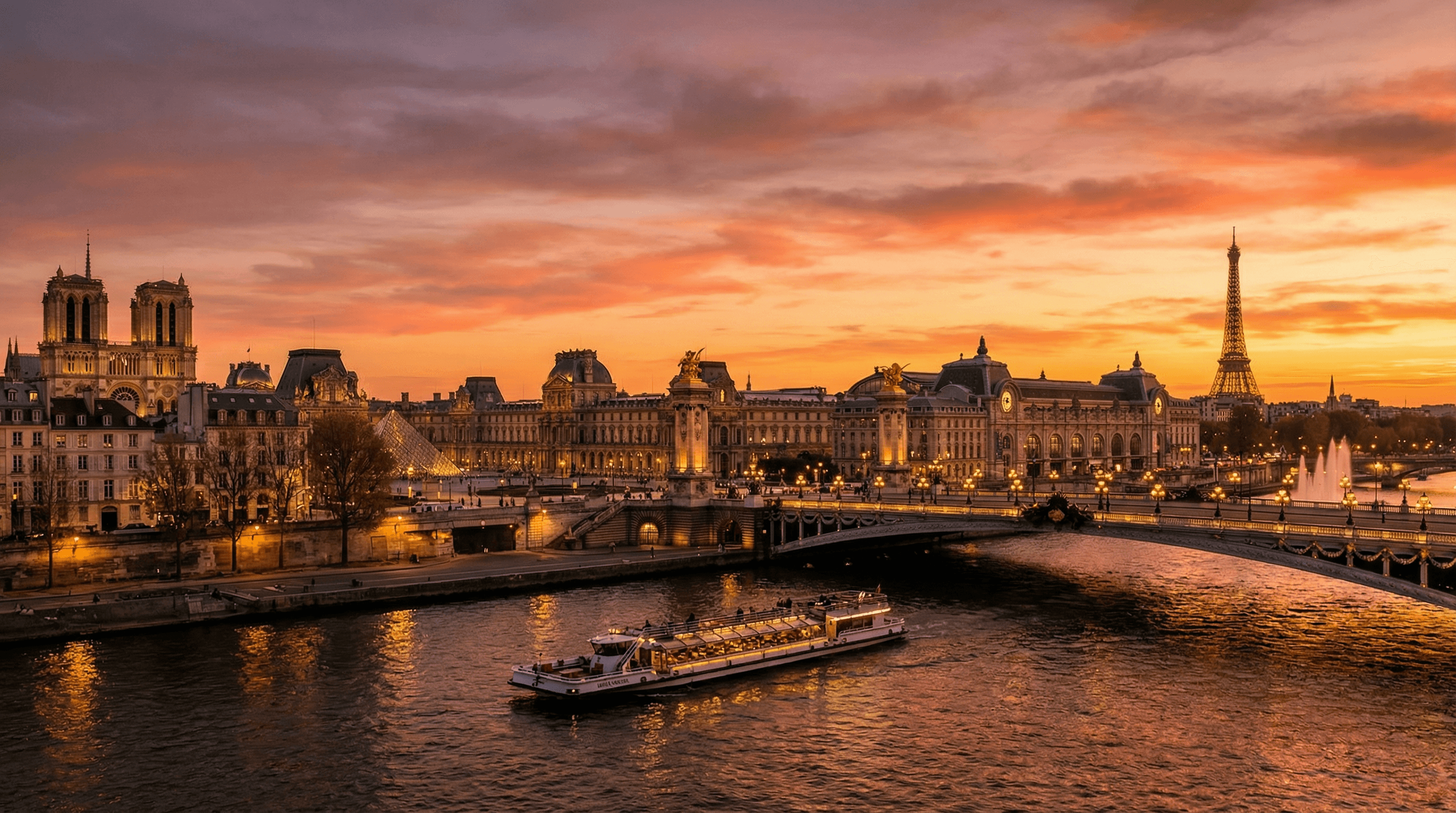 Paris Museum Pass - แม่น้ำ Seine ยาม Golden Hour Notre-Dame Louvre Eiffel Tower ปารีส ฝรั่งเศส