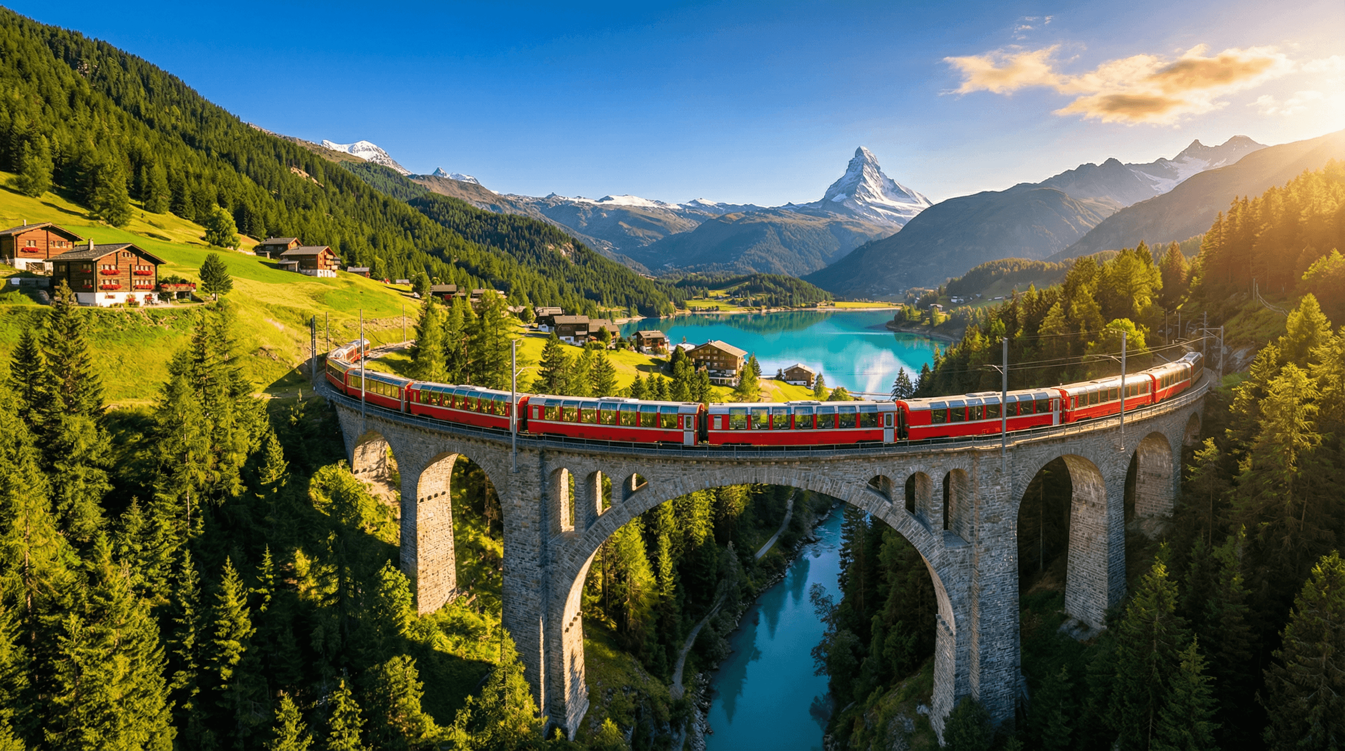 Swiss Travel Pass - Glacier Express บน Landwasser Viaduct พร้อม Matterhorn สวิตเซอร์แลนด์