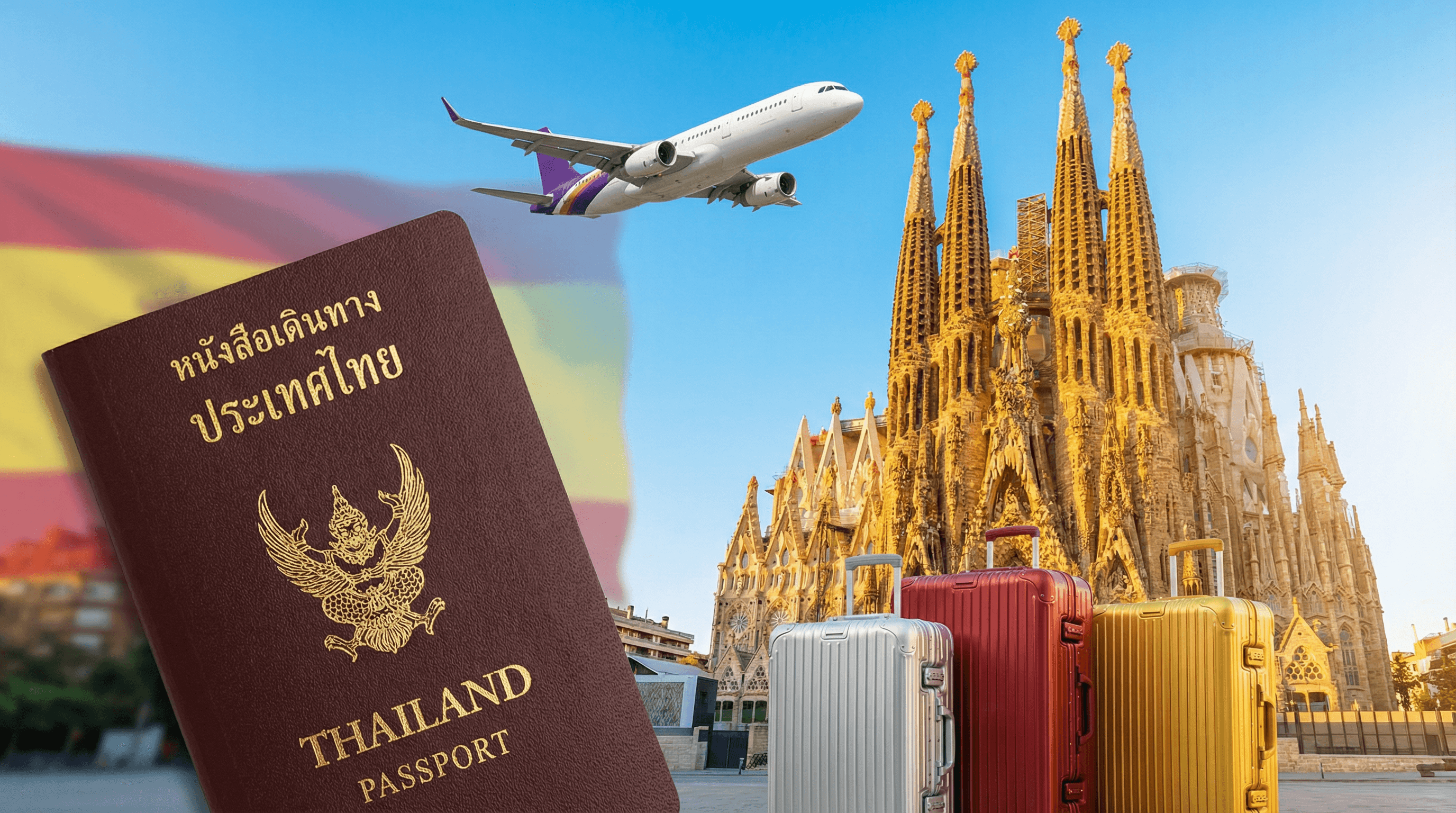 บริการรับทำวีซ่าสเปน Schengen หนังสือเดินทางไทยกับมหาวิหาร Sagrada Familia บาร์เซโลนา — Incentive Europe